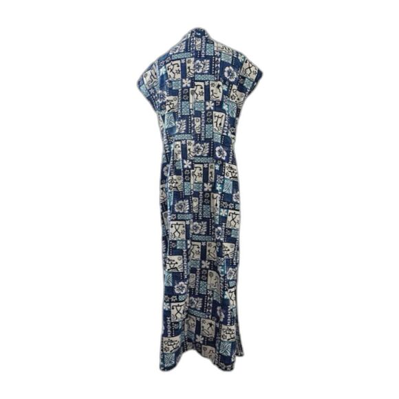 Vintage 1990s Hilo Hattie Blue Hawaiian Floral Printed Cotton Midi Dress - M - Picture 5 of 7